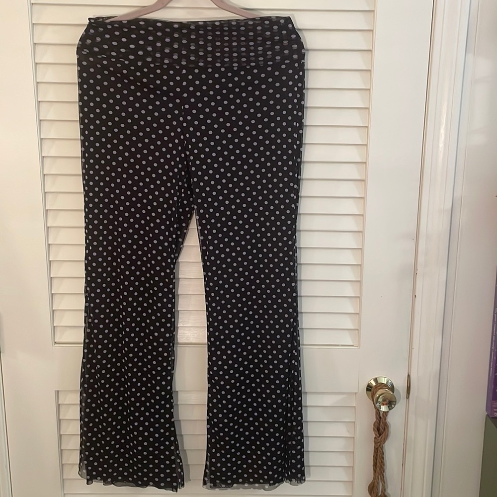 Cynthia Rowley Polka Dot See Through Double Layer Stretch-Fit Flared Fun Pants